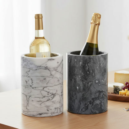 Monogram Engraved Champagne Glasses with Marble Bottle Chiller Set